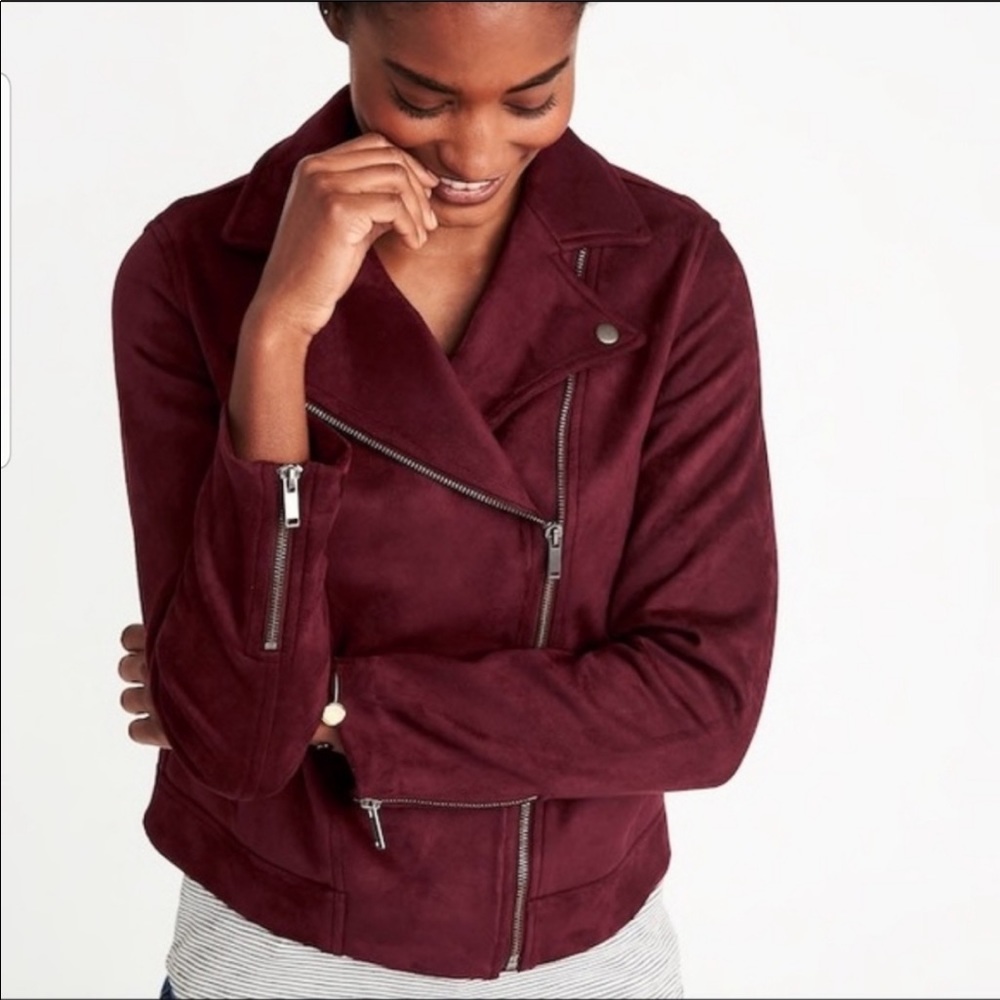 Burgundy Red Faux Suede Moto Jacket Old Navy